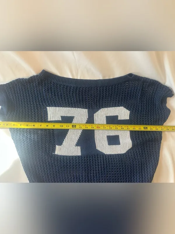 Women’s Navy Knit Jersey Top with White '76' Graphic - Image 3