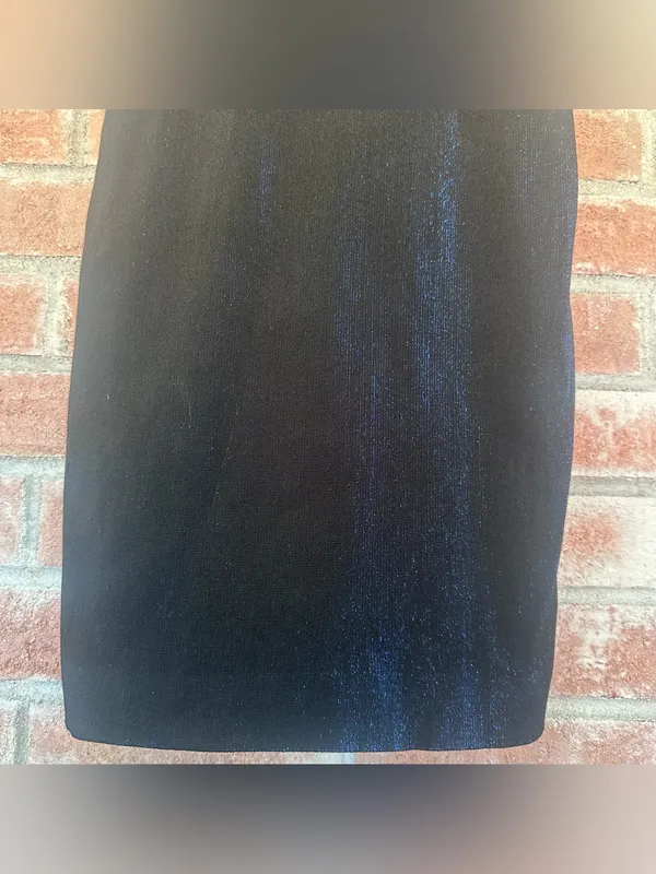 Jay Godfrey Metallic Sheath Plunge Dress Women’s 2 Blue Black Cocktail Party - Image 3