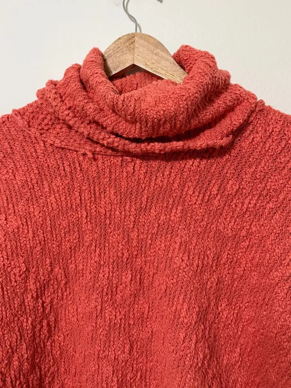 Free People Big Easy Cowl Neck Sweater Small Oversized Burnt Orange Fall EUC - Image 4