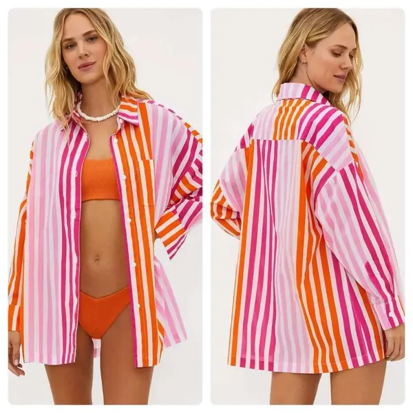Beach Riot Shirt Alex Sunset Stripes Button Down Swim Cover Up L/XL NWT - Image 2