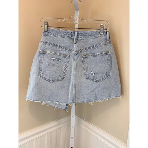 AGOLDE Criss Cross Distressed Denim Mini Skirt Light Wash 27 - Image 4