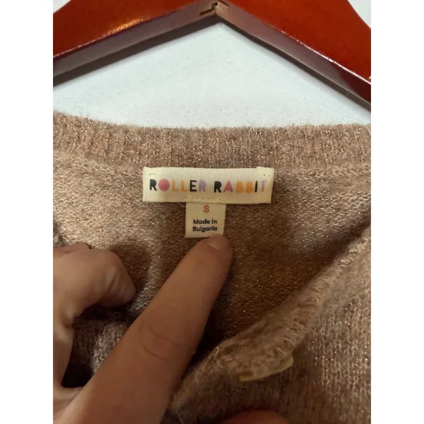 Roller Rabbit Lurex Shine Moxie Cardigan Alpaca mix in tan camel sz S - Image 3