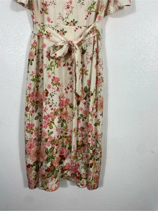 Floral Button-Front Midi Dress in Cream and Pink Size M - Image 8