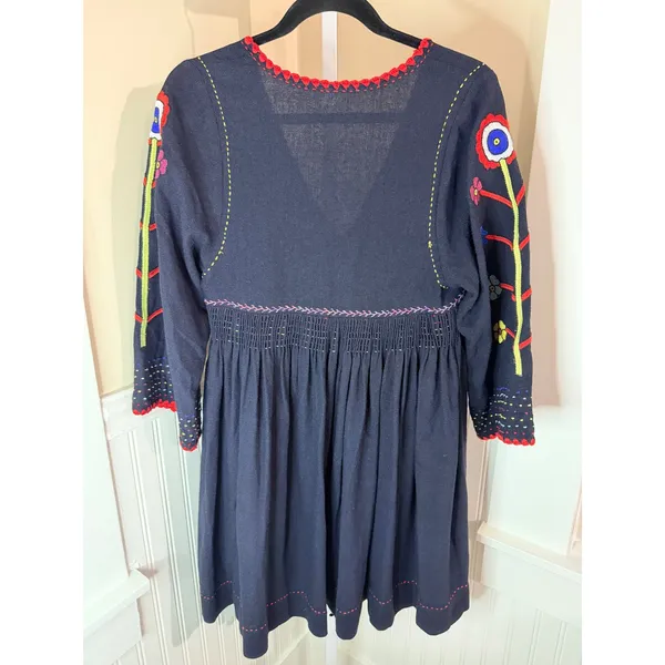 Ulla Johnson Masha Floral Embroidered Silk Pleated Tunic Dress Midnight Size 2 - Image 3