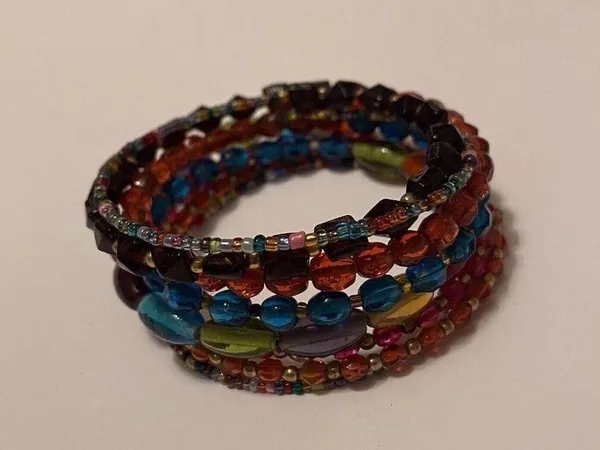 Women’s Stretchy Spiral Bracelet Cuff Beaded Multi Color Glass Bead - Image 7