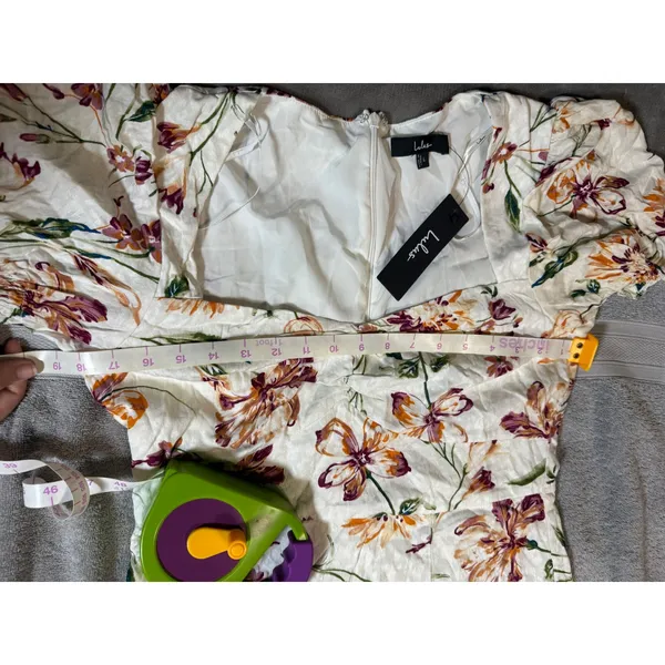 NWT Lulus‎ SZ Large Parisian Picnic Cream Floral Jacquard Puff Sleeve Midi Dress - Image 7
