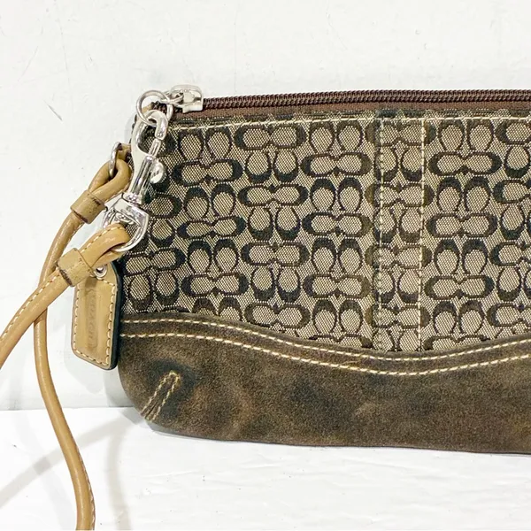 Coach Mini Signature C Mahogany Suede Leather Trim Purse Bag Wallet Wristlet - Image 2