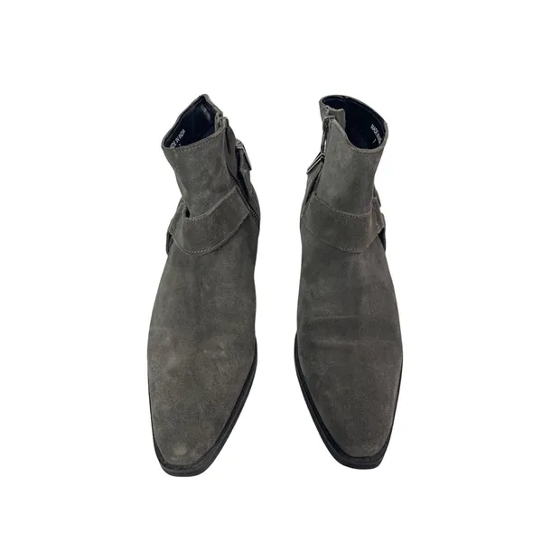 ASOS Gray Leather Suede Pointed Toe Buckle Strap Western Ankle Chelsea Boots 7 - Image 2