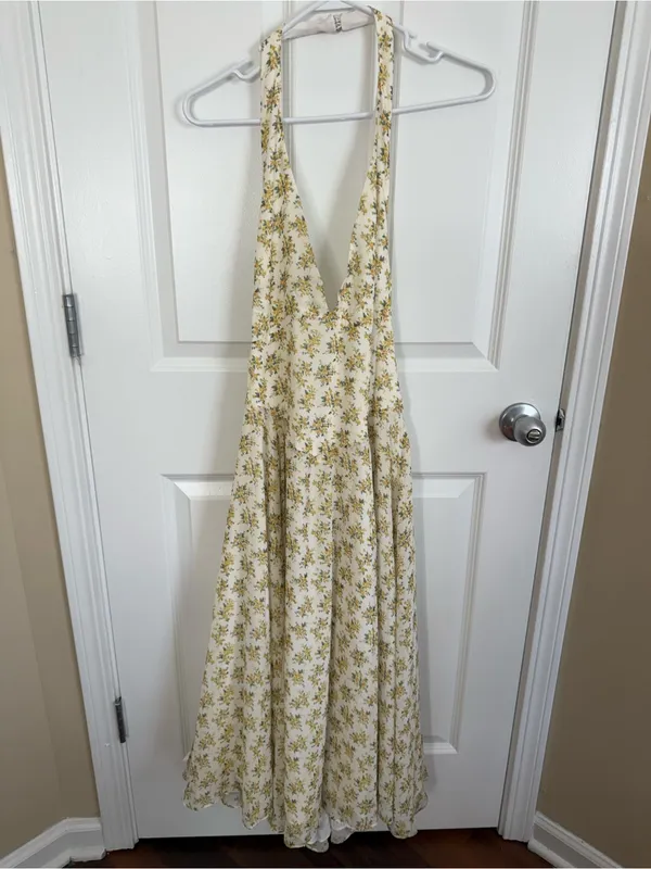 House of CB Solada Ivory Vintage Floral Print Georgette Halter Sundress XL - Image 3