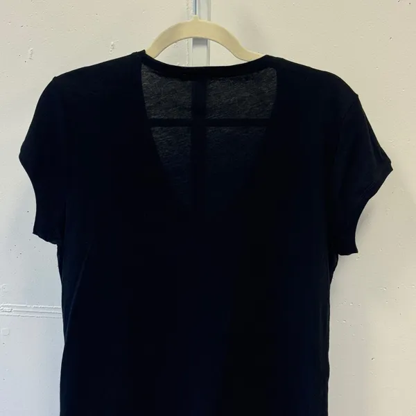 Tahari Womens Black Silver Metallic Damask V-Neck Cotton T-Shirt Size Large - Image 4