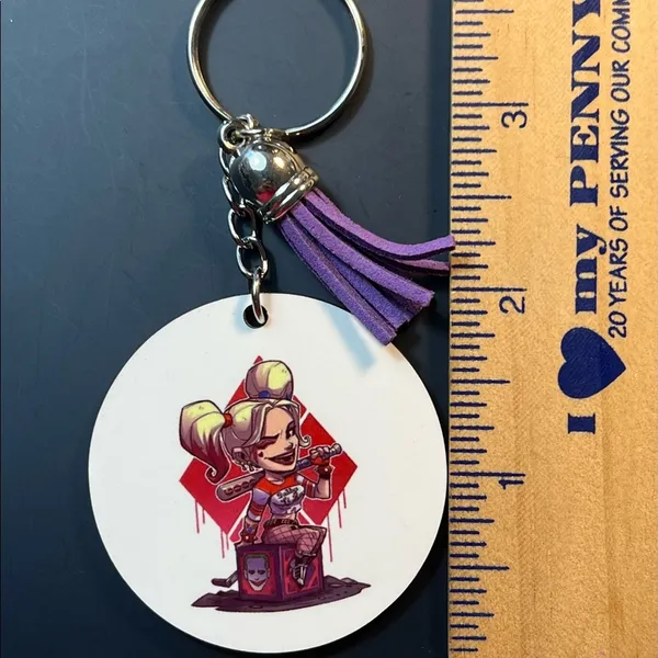 Harley Quinn Inspired Keychain With Purple Tassel New - Image 2