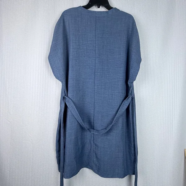 Women's‎ Denim Blue Split V-Neck Cap Sleeve Back Tie Tunic Dress 2XL Plus Size - Image 3