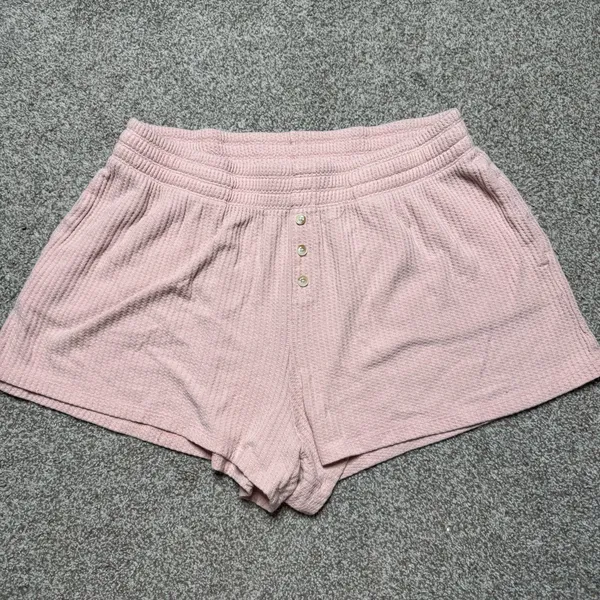 Old Navy Women's Pink Waffle Knit Pajama Set Top & Shorts - Image 3