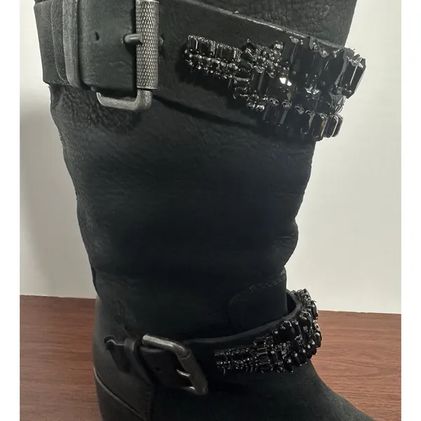 Vera Wang Lavender Label Uma Embellished Black Leather Moto Biker Boots Sz 7.5 - Image 13