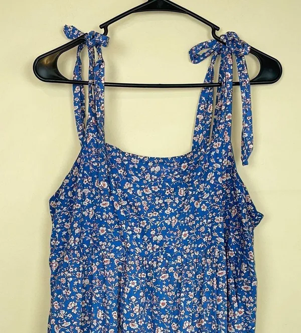 Madewell Women’s Boho Cottagecore Floral Print Shoulder Tie Tiered Midi Dress - Image 2