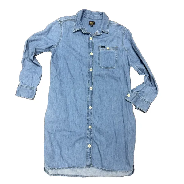 Lee‎ blue jean Shirt Dress M Denim Button front Western Academia 100% cotton - Image 2