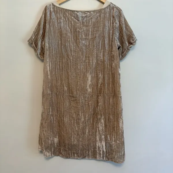 Floreat Anthropologie M Crushed Velvet Boho Chic Poetcore Shift Dress Champagne - Image 9