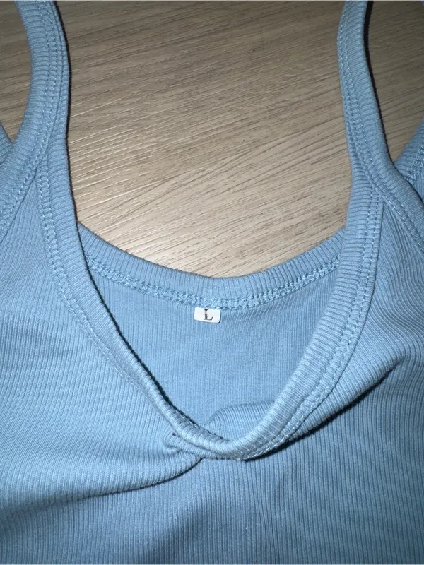 Light blue ribbed camisole tank top coastal chic casual minimalistic - Image 2