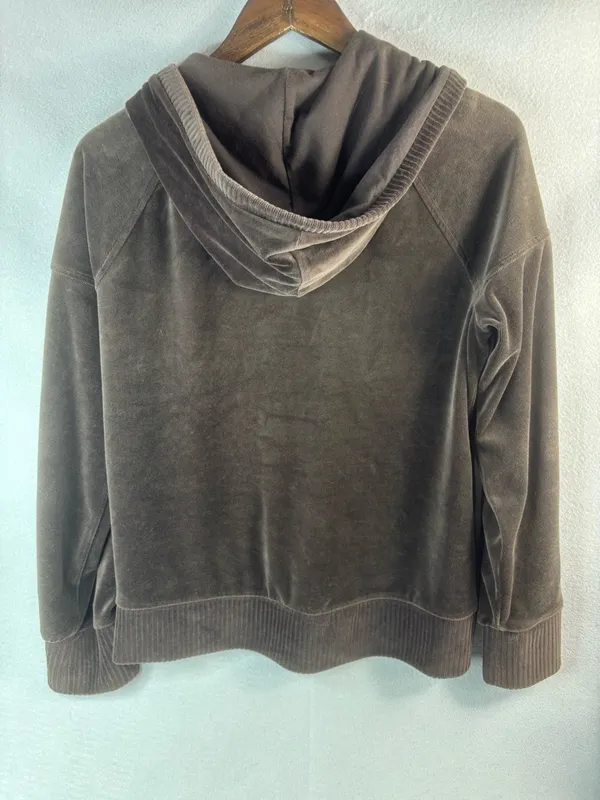 Jones New York L Brown Velour Zip-Up Hoodie - Image 3