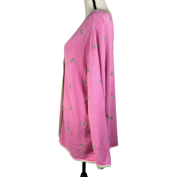 Quacker Factory 2X-Large Cardigan Sweater Button-Up Grasshopper Embroidered Pink - Image 6