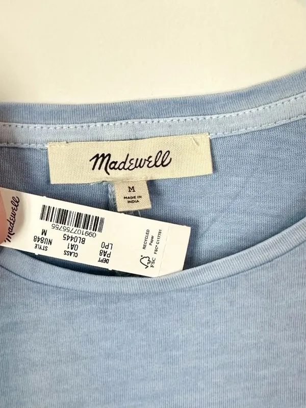 NWT Madewell Light Blue Essential Slim Tee in Lightweight Cotton - Size: Medium - Image 3