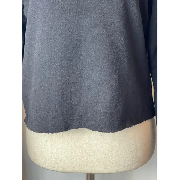 Champion‎ Sweatshirt Women Meddium Black Crew Neck Cropped Raw Hem Logo Athletic - Image 5