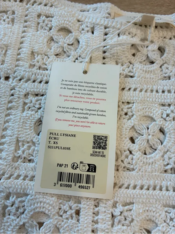 Sézane NWT Women’s Pull Lysiane Jumper Ecru Crochet Top Size XS - Image 4