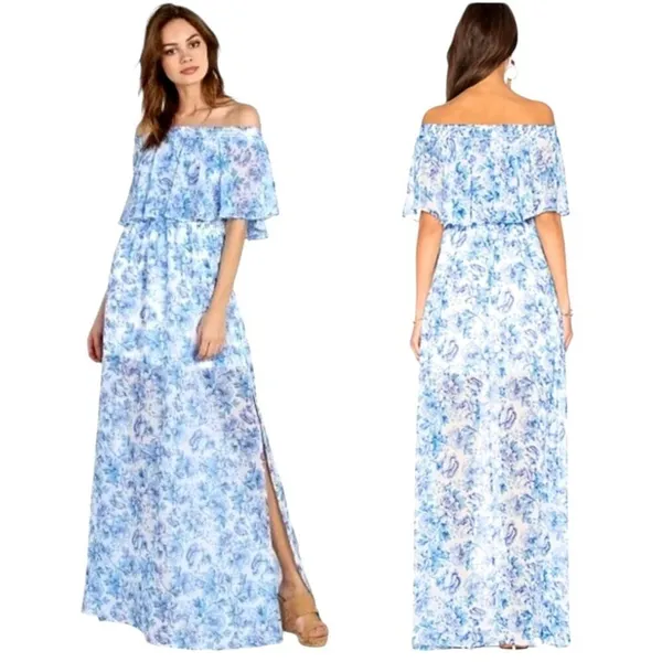 Show Me Your Mumu Dress Women XS Blue‎ White Floral Mama Blues Hacienda Maxi - Image 2