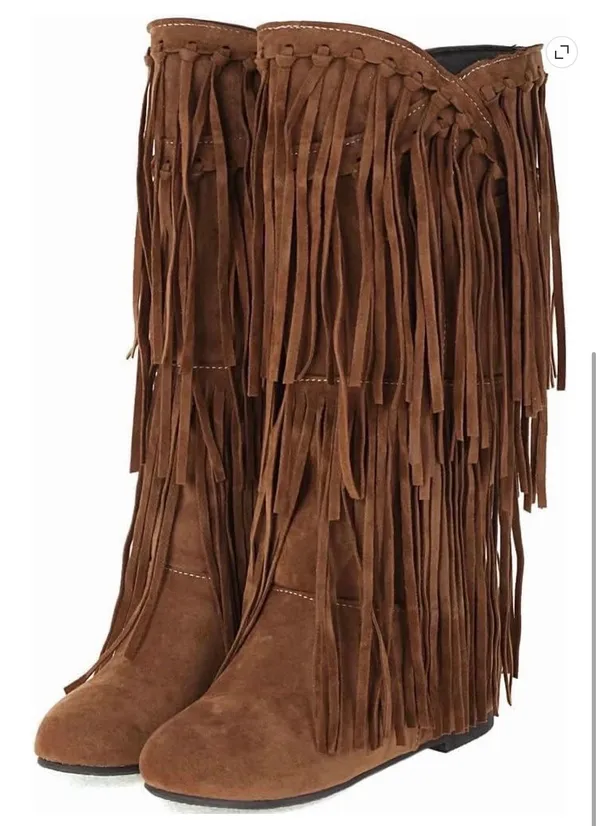 Western Fringe Boots Brown Size 6 - Image 3