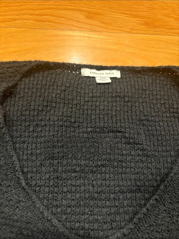 American Eagle Outfitters Black V-Neck Waffle Knit Sweater - Image 2
