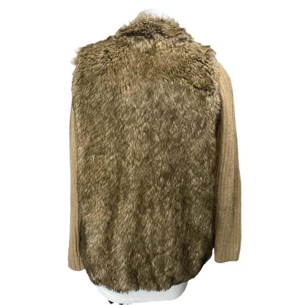 Zara Women's Brown Tan Wool Alpaca Faux Fur Long Sleeve Open Cardigan Sweater M - Image 2