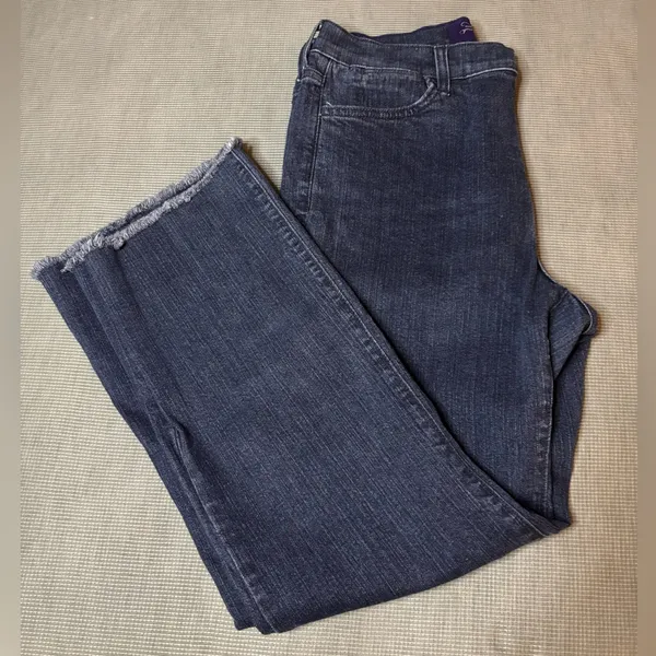 NYDJ Not Your Daughter's Jeans Dark Wash Raw Fray Hem Flare Jeans petite Sz 10P - Image 13