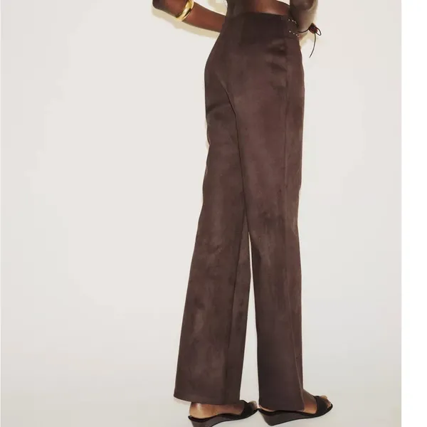 Zara NWT brown studded faux suede embellished pants - Image 7