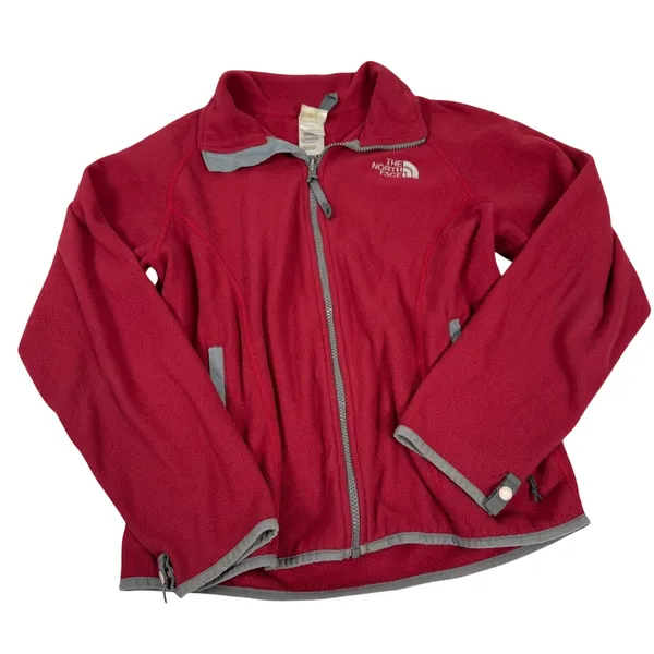 The North Face‎ Womens Red Full Zip Fleece Jacket Grey Trim Mock Neck Gorpcore - Image 4