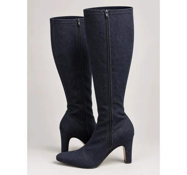 Knee High dark navy denim heeled boots Blue Size 8.5 - Image 5