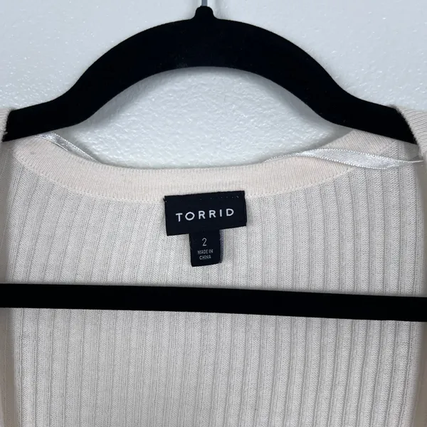 Torrid Women Super Soft Tie-Front‎ Cardigan Ivory Ribbed Knit Sweater 2X - Image 3