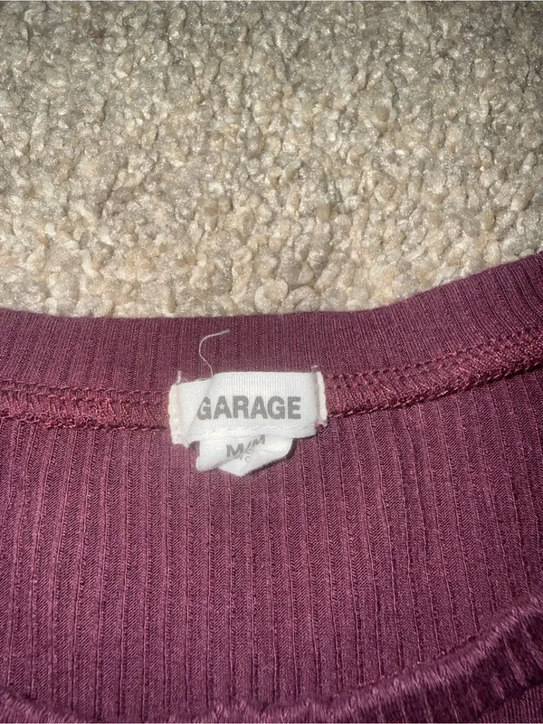 Garage - Ribbed Long Sleeve Crop Top - M, Plum Purple - Image 2