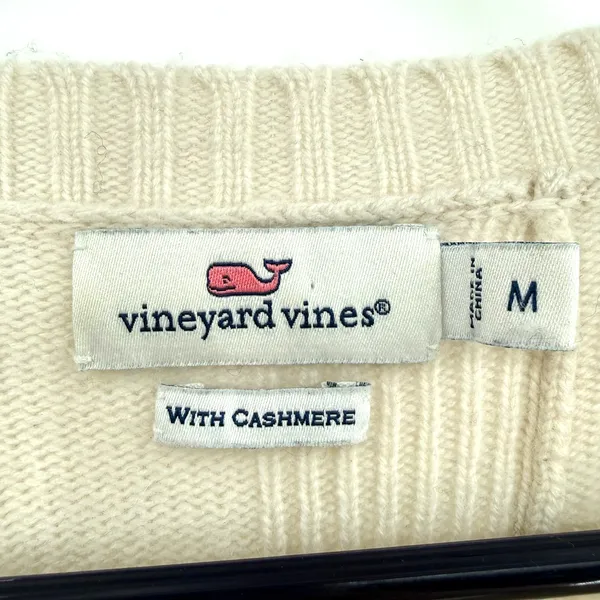 Vineyard Vines Size Medium Pullover Sweater Cashmere Blend Cream‎ Knit Flawed - Image 4