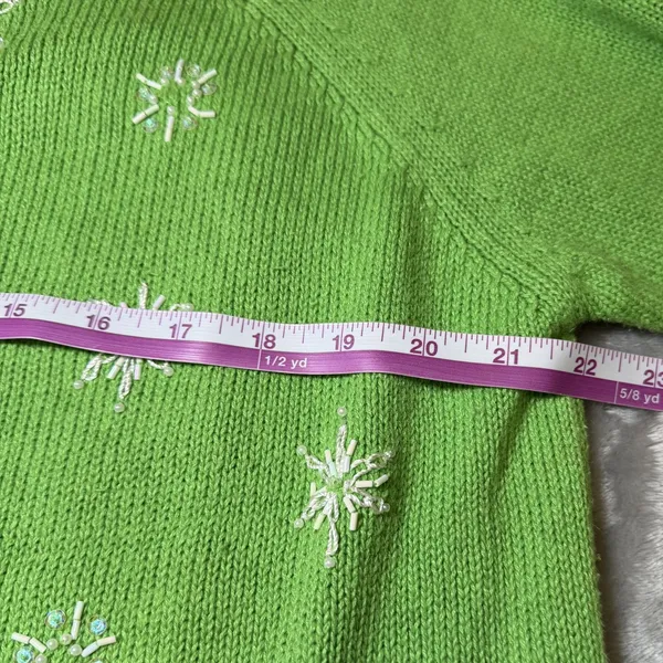 Tiara International Womens Size Large Christmas Cardigan Green Snowman Beaded - Image 8