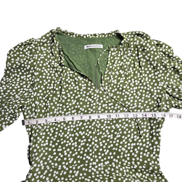 Reformation‎ Marcy Green Polka Dot Dress Size: 8 - Image 3