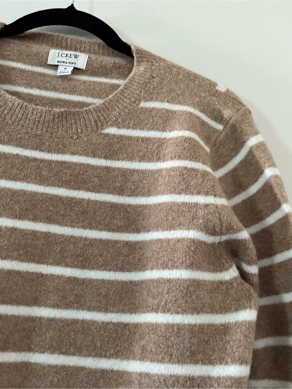 J Crew Wool Blend Striped Sweater Small Tan Cream Preppy Old Money Quiet Luxury - Image 3
