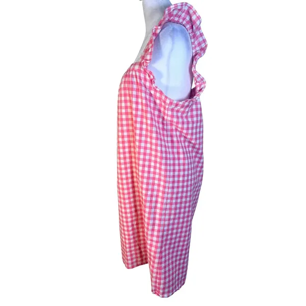 Vineyard Vines Gingham Dress Womens Small Pink Excellent Ruffle Cotton‎ Linen - Image 5