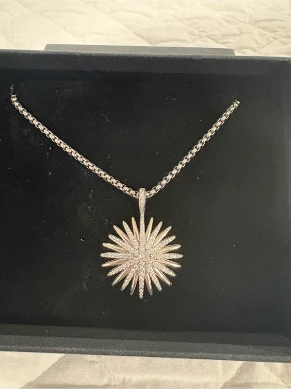 David Yurman Silver Sunburst Pavé Pendant Necklace - Silver - Image 2