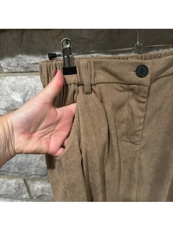 Women's Brown Corduroy Pants Elastic Waist, Size L - Image 3