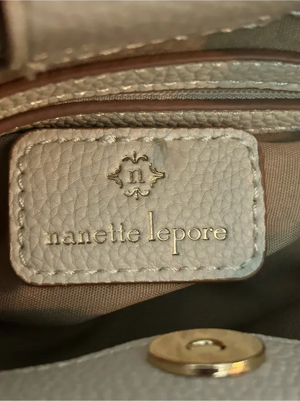 Nanette Lepore Almond Logo Junyper Mini Satchel Cream Handles & Strap NWT - Image 13