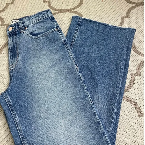 We The Free Tinsley Baggy High Rise Wide Leg Jeans Size 26 Raw Hem, OB1588873 - Image 13