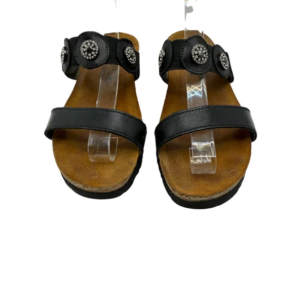 Naot Marissa Leather‎ Sandal Women 6 Black Rhinestone Medallion Slide Leather - Image 3