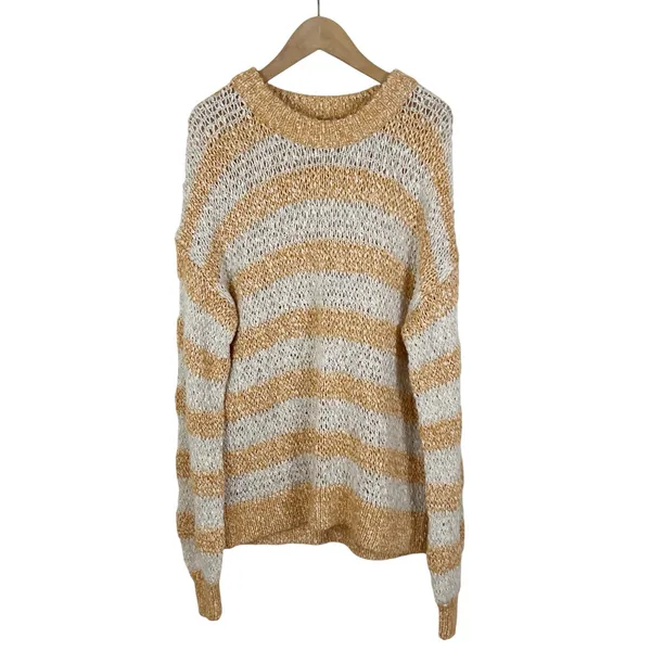Madewell Baez Pullover Sweater Orange and Cream Stripe Size Small - Image 3