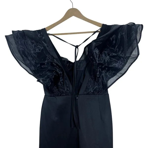 Giffniseti Organza Ruffle Mermaid Maxi Dress Black Glam Formal Evening Size 1XL - Image 4