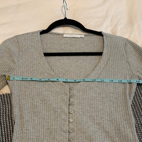 Lush Clothing Button Up Ribbed Long Sleeve Top in Grey - Image 9